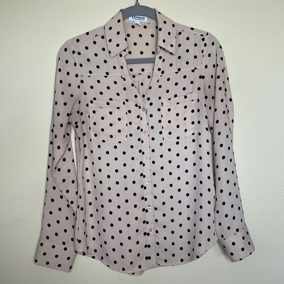 Express Tops - Express Portofino Polka Dot Button Down Shirt